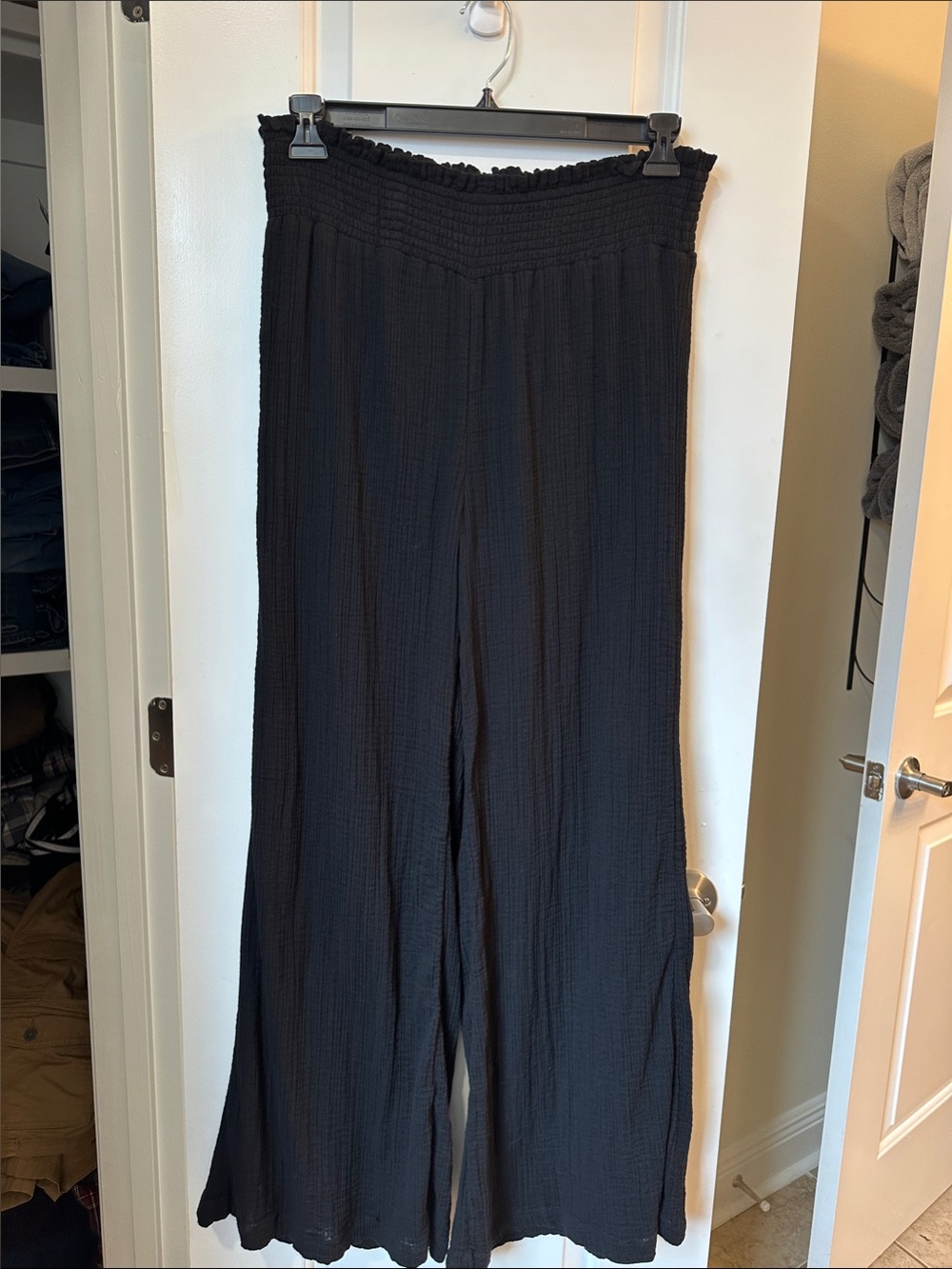 Wonderly Black Smocked-Waist Wide Leg Pants